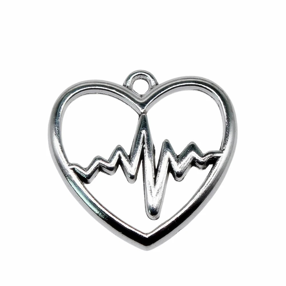 25x25mm 2.36g Zinc Alloy Heart ECG charm pendant for DIY necklace bracelet jewelry making accessories