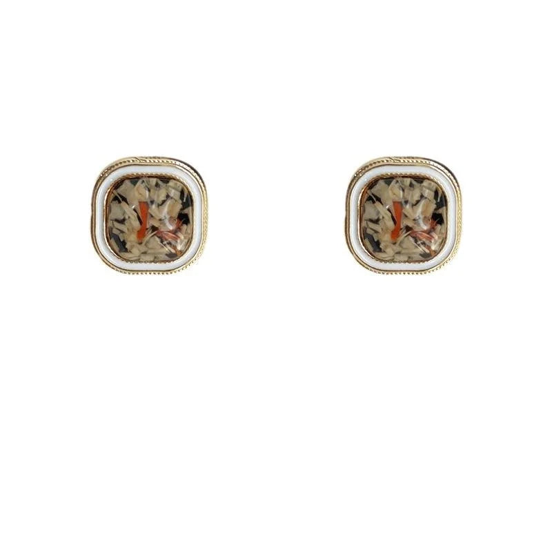 Hong Kong Style 14K Plated Seaweed Green Resin Geometric Square Stud Earrings For Women