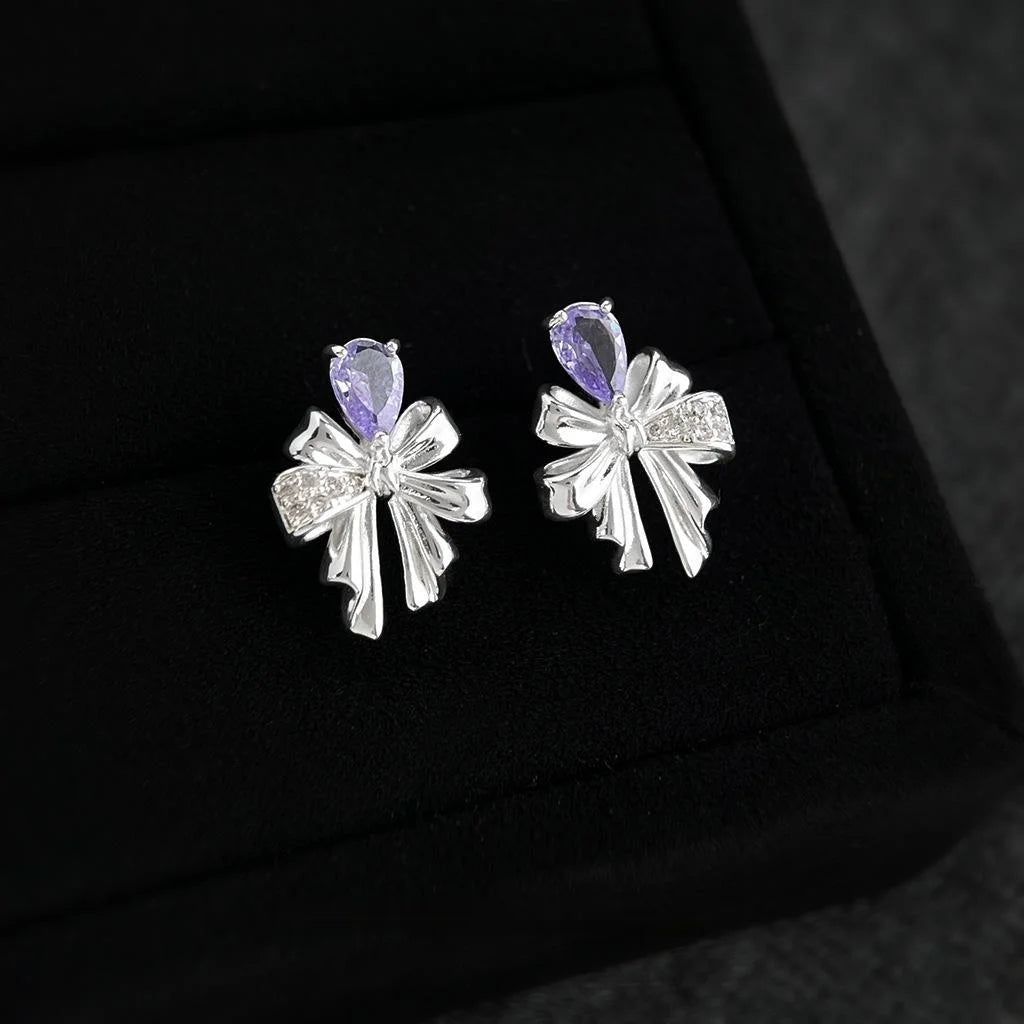 Sweet Cool Bow Geometric Zircon Copper Drop Earrings Designer Jewelry