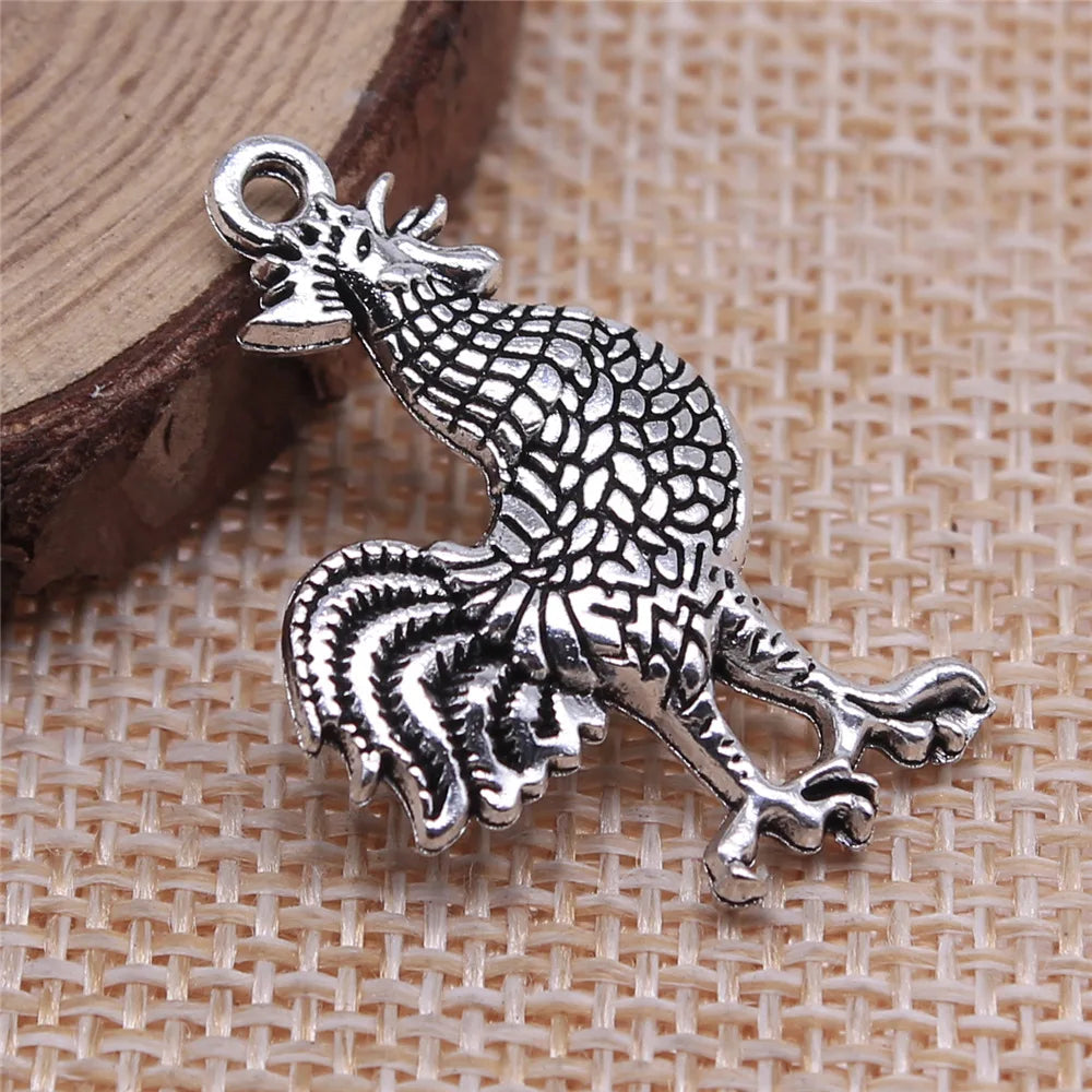 31x20mm 4.1g Antique Silver Zinc Alloy Rooster Charm Pendant for DIY Necklace Bracelet Jewelry Making