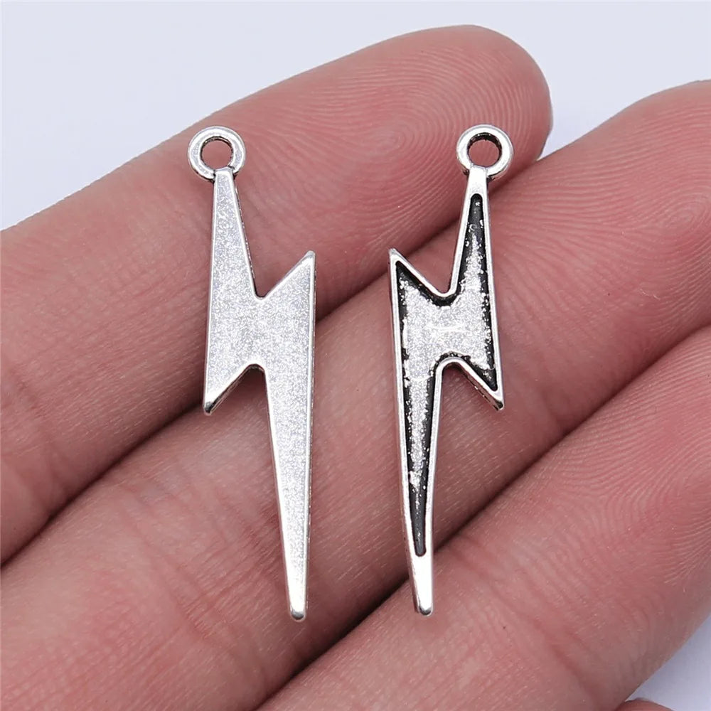 34x8mm 0.85g Antique Silver Zinc Alloy Lightning Bolt Charm Pendant for DIY Necklace Bracelet Making
