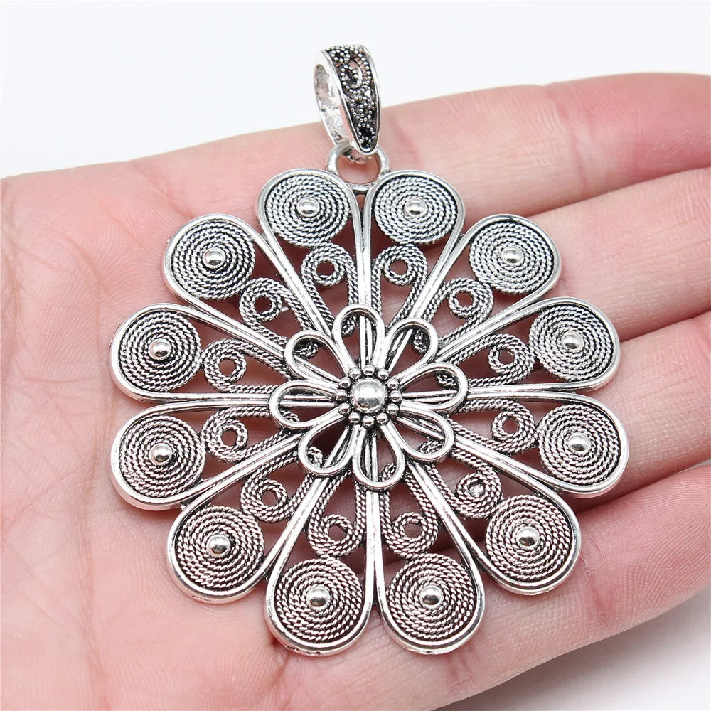 75x61mm 16.2g Antique Silver Zinc Alloy Mandala Pattern Charm Pendant for DIY Necklace Making