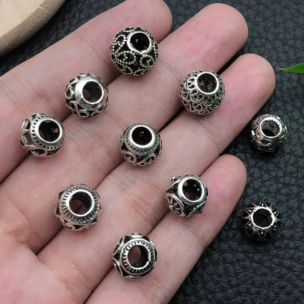 Antique Silver Zinc Alloy Hollow Large Hole Spacer Beads for Bracelet Jewelry DIY