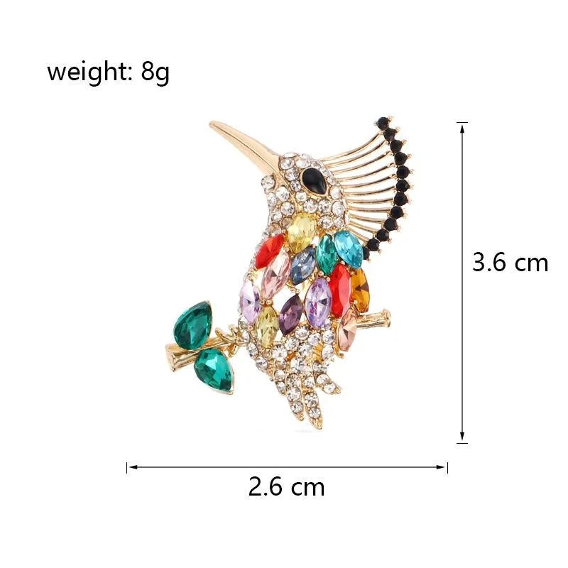Luxury Colorful Rhinestone Bird Brooch On Gold Alloy Branch, Elegant Animal Lapel Pin Suit Accessory Gift