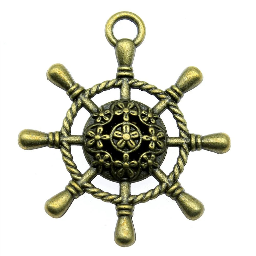 40x35mm 7.1g Multicolor Zinc Alloy Rudder Charm Pendant for DIY Nautical Bracelet Jewelry Making