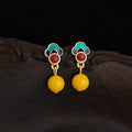 Vintage Palace Style Hand Painted Enamel Synthetic Amber Resin Cloud Drop Earrings