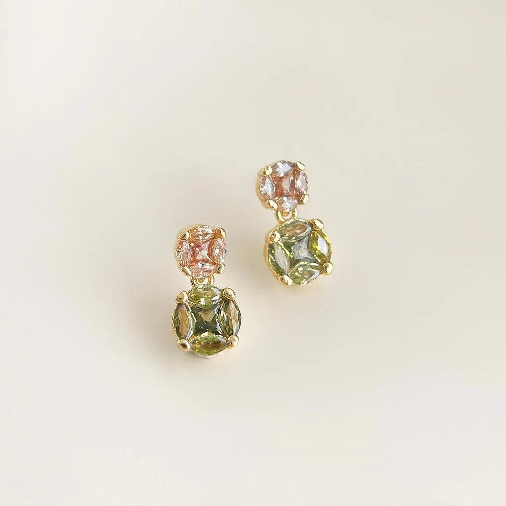 14K Plated Copper Round Geometric Zircon Stud Earrings Light Luxury Minimalist