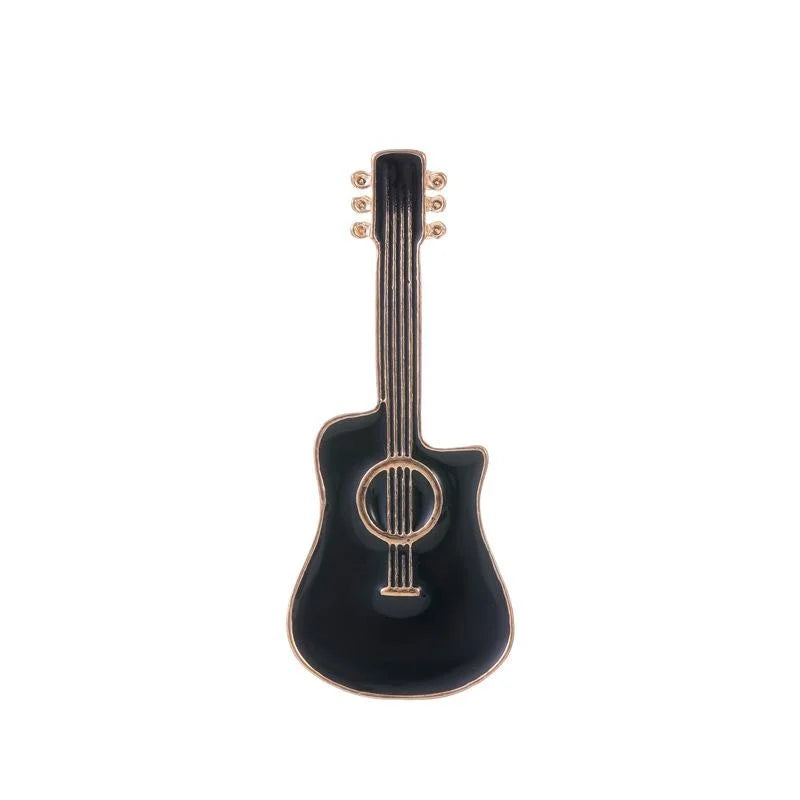 Elegant Black Enamel Guitar Brooch Alloy Musical Instrument Lapel Pin For Suit Accessory Gift