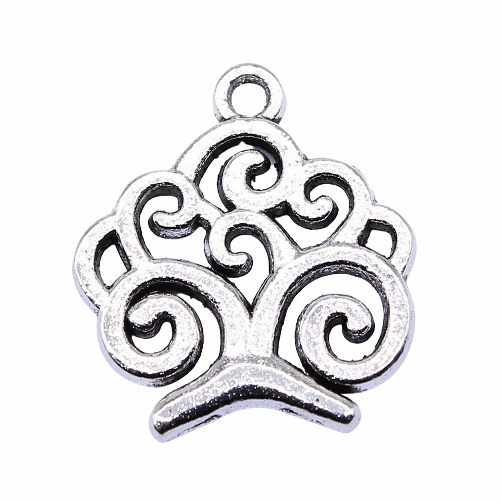 17x19mm 1.4g Antique Silver Zinc Alloy Tree Charm Pendant for Bracelet Necklace Jewelry Making