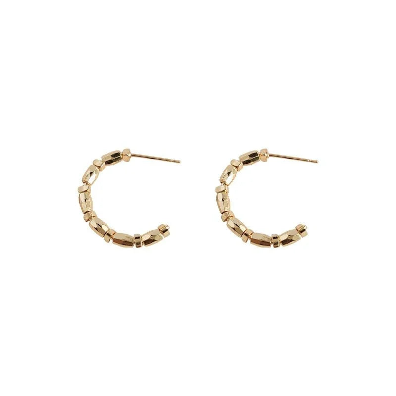 14K Plated Copper Geometric Hoop Stud Earrings For Women Light Luxury Minimalist