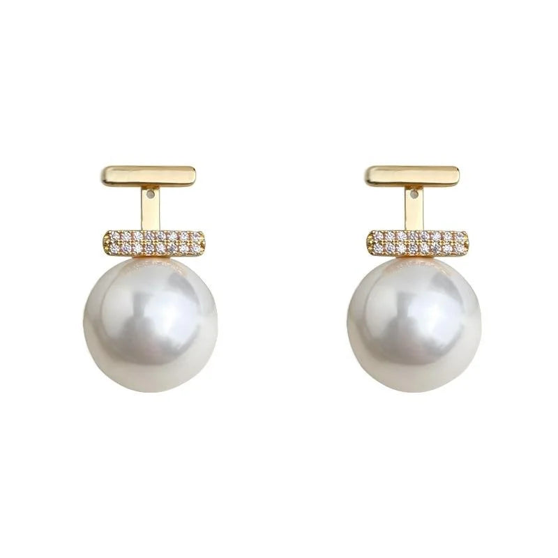 Light Luxury Two-Way Micro Pave Zircon Pearl Drop Earrings And Copper Geometric Design