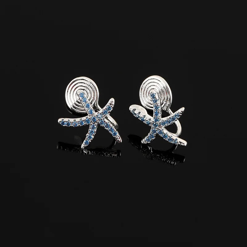 Elegant Blue Zircon Starfish Stud & Clip On No Piercing Beach Vacation Alloy Fashion Earrings