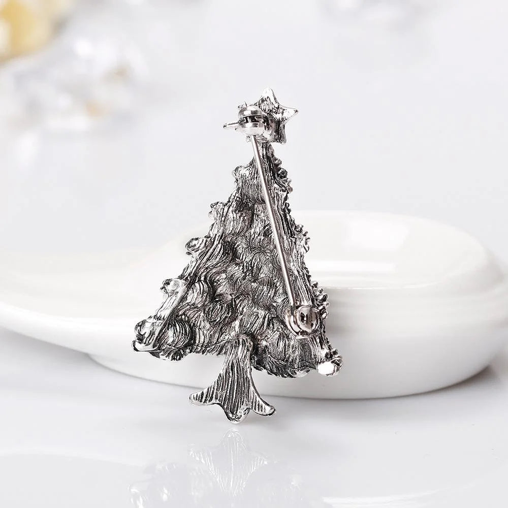 Elegant Christmas Tree Brooch With Colorful Rhinestones, Gold Alloy Holiday Lapel Pin Corsage Gift