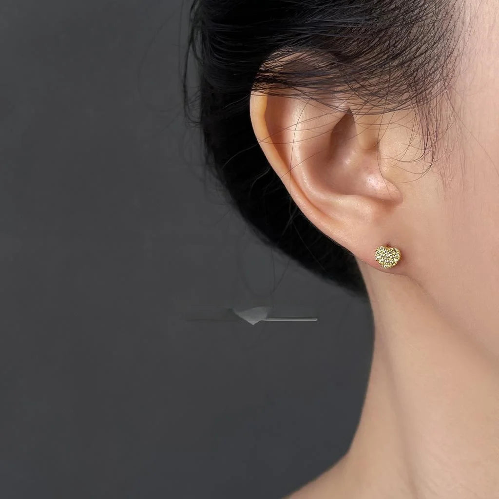 Mini Heart Zircon Micro Pave 14K Plated Copper Stud Earrings For Women