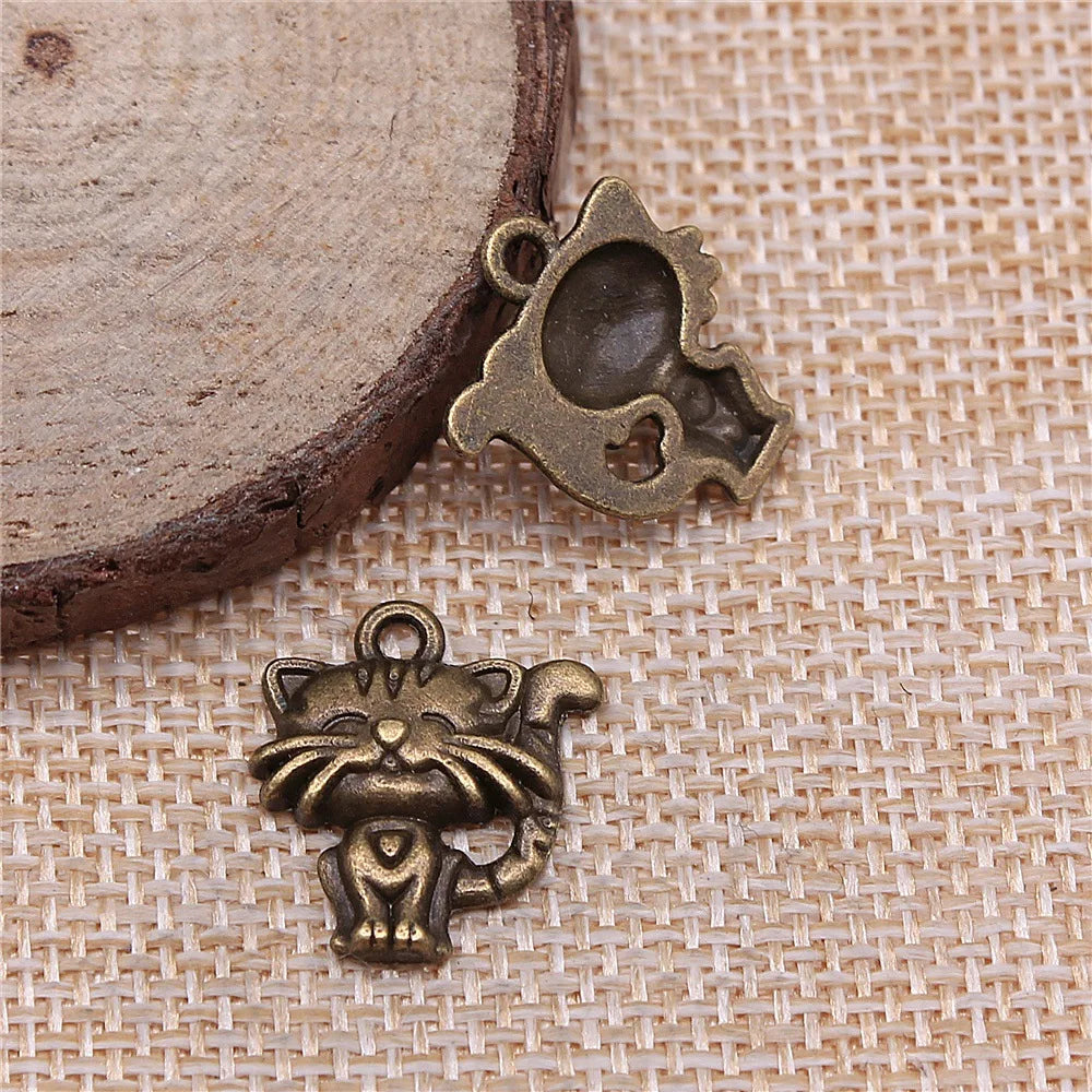 19x17mm 1.6g Multicolor Zinc Alloy Cat Charm Pendant for DIY Bracelet Necklace Jewelry Making