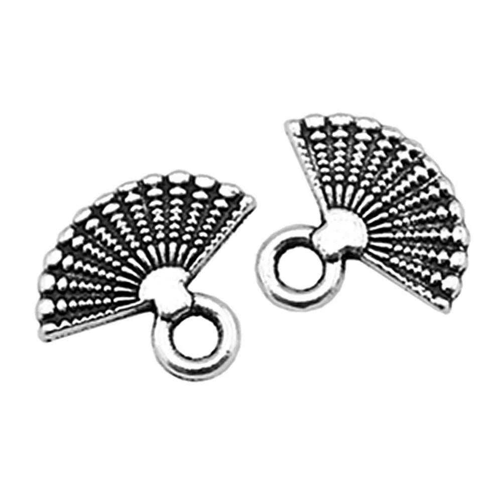 14x12mm 0.8g Antique Silver Zinc Alloy Fan Charm Pendant for Vintage DIY Necklace Bracelet Making