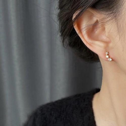 14K Gold Plated Copper Star Stud Earrings Micro Pave Zirconia Minimalist Daily Jewelry