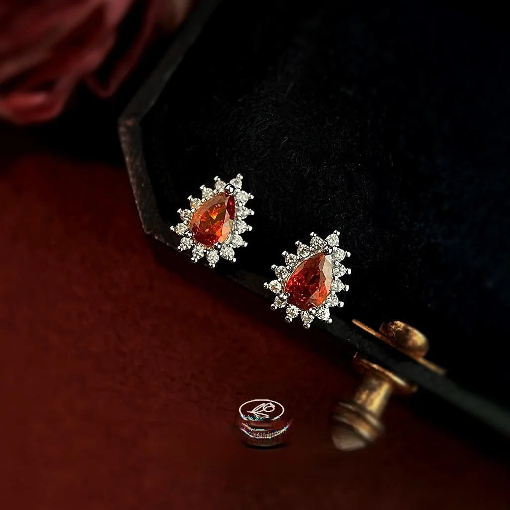 Mini Vintage Pigeon Blood Zircon Teardrop Stud Earrings Copper