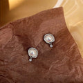 Irregular Geometric Synthetic Mabe Pearl Ruffle Zircon Stud Earrings Sweet Cool Copper Jewelry