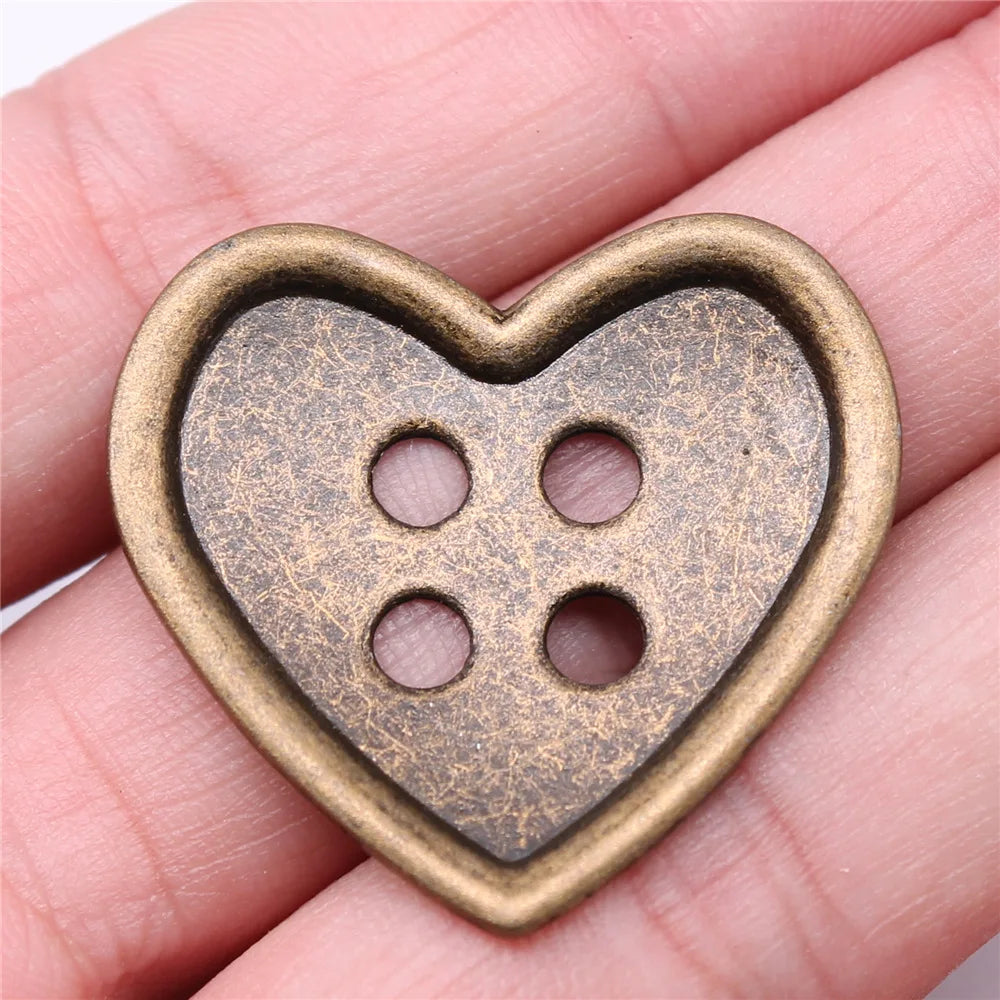 34x32mm 4.9g Antique Bronze Zinc Alloy Heart Button Charm Pendant for DIY Necklace Making