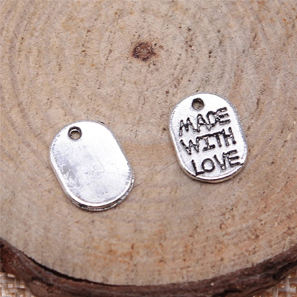 11mm 0.4g Multicolor Zinc Alloy Made With Love Round Letter Charm Pendant for DIY Jewelry Making