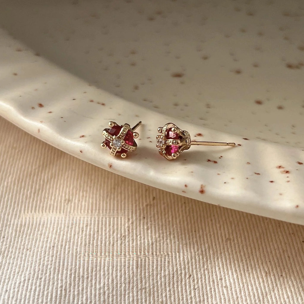 Mini Zircon Crown Stud Earrings 14K Gold Plated Copper Cute Simple Trendy Ear Jewelry