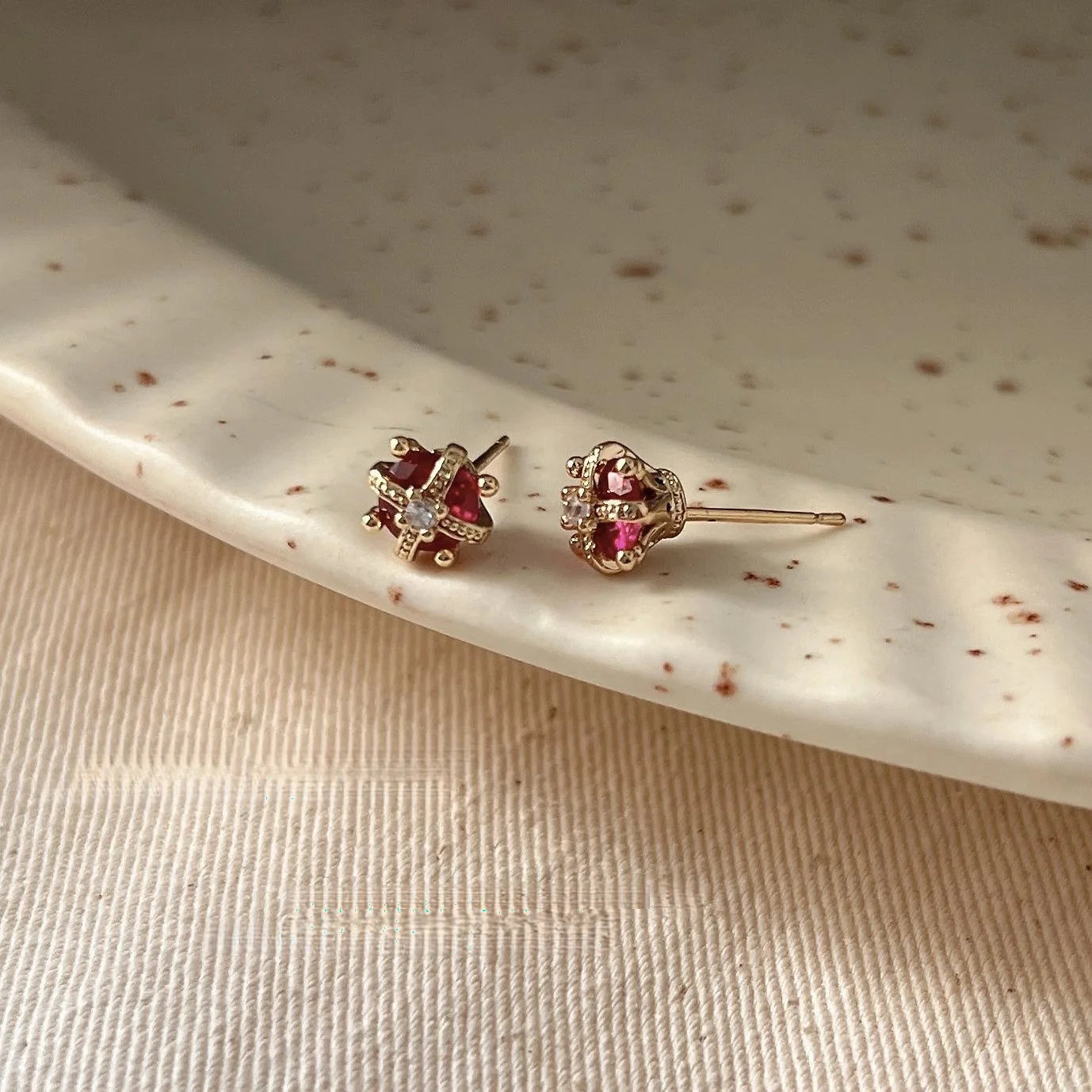Mini Zircon Crown Stud Earrings 14K Gold Plated Copper Cute Simple Trendy Ear Jewelry
