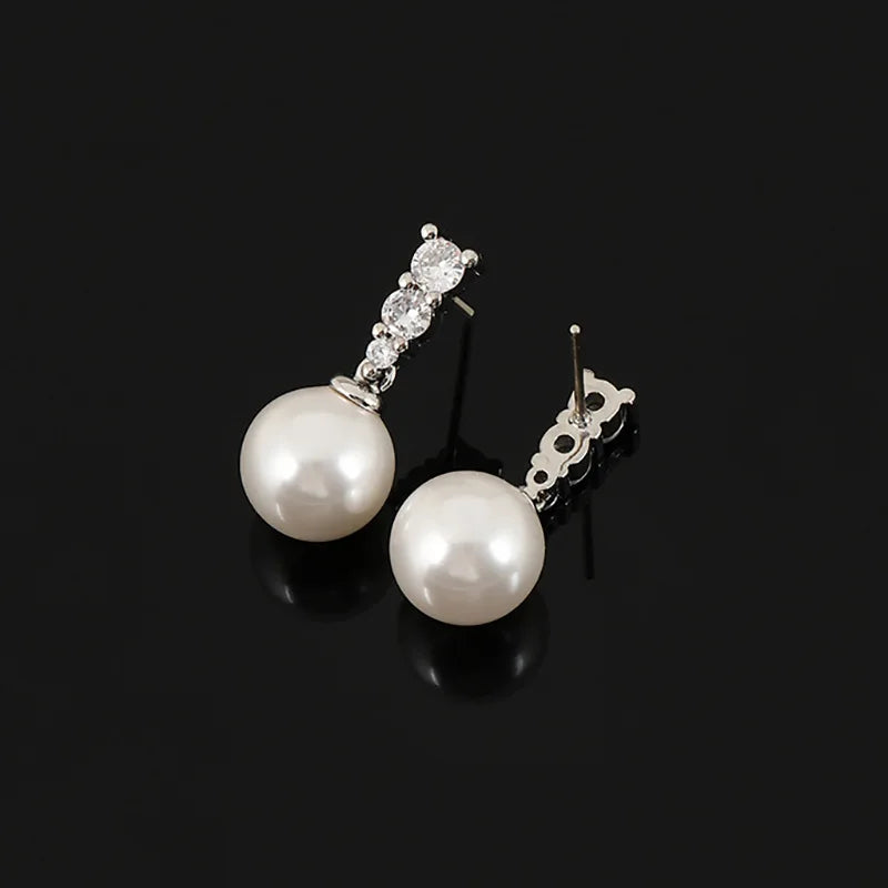 Elegant Zircon Leaf Drop Pearl Stud & Clip On No Piercing Luxury Bridal Fashion Earrings