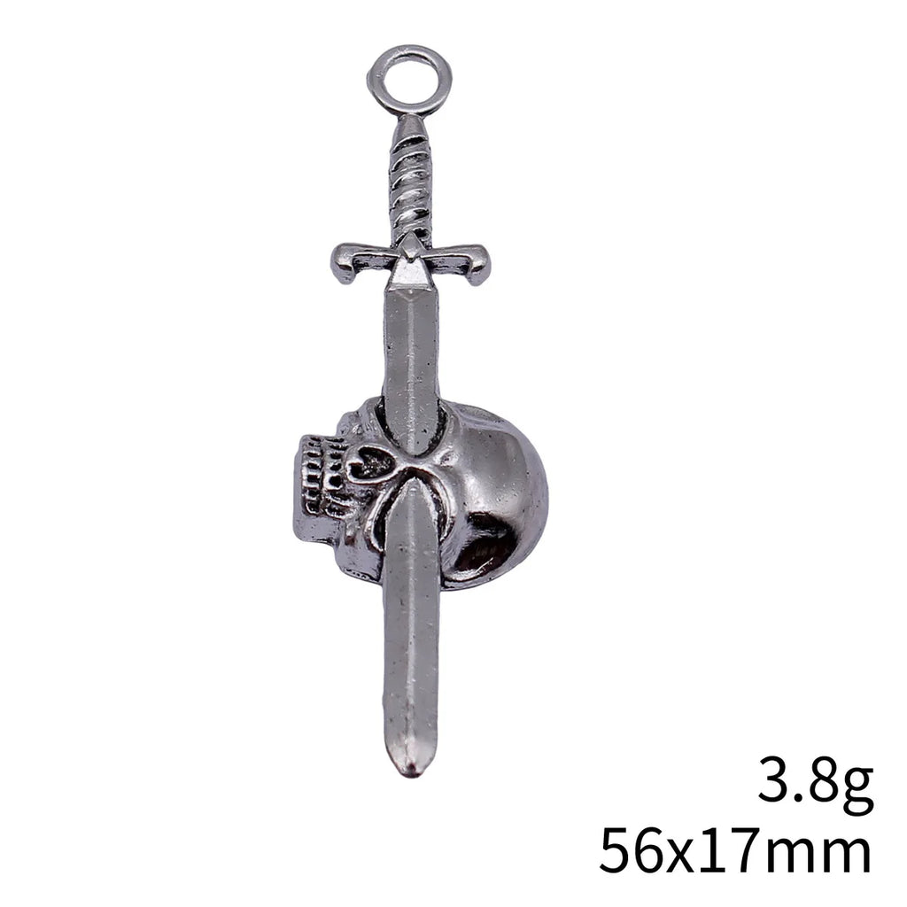 56x17mm 3.8g Antique Silver Zinc Alloy Skull Sword Charm Pendant for DIY Gothic Jewelry Making