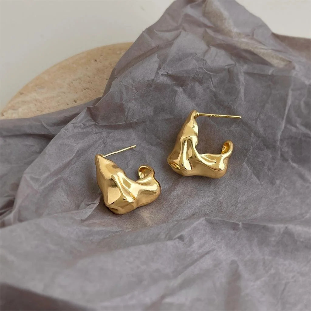 Fashion Irregular Geometric 14K Plated Copper Stud Earrings For Women