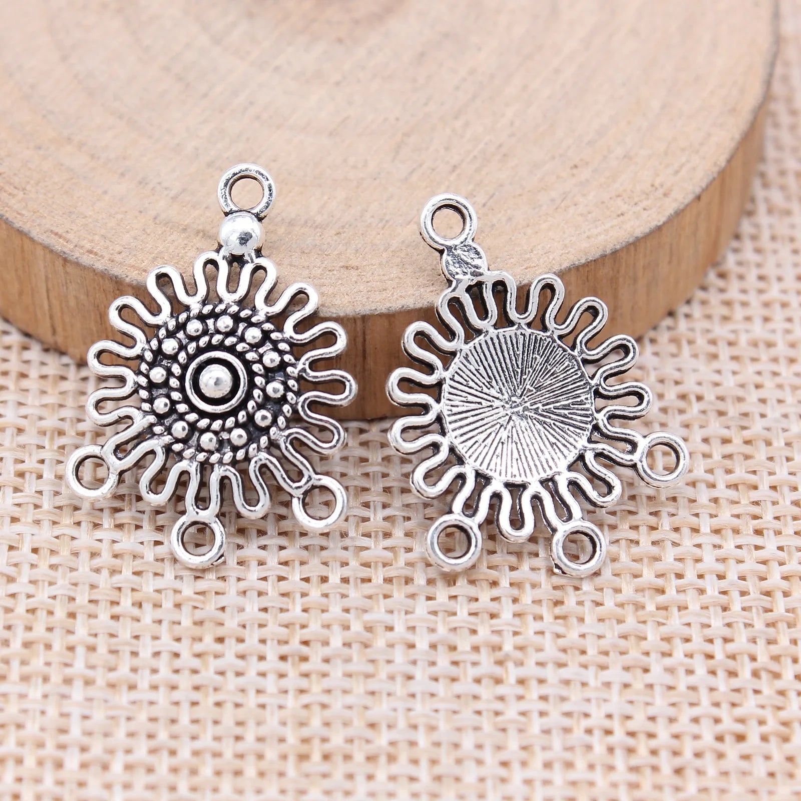 26x19mm 1.4g Multicolor Zinc Alloy Round Pattern Connector Charms for DIY Earrings and Pendants
