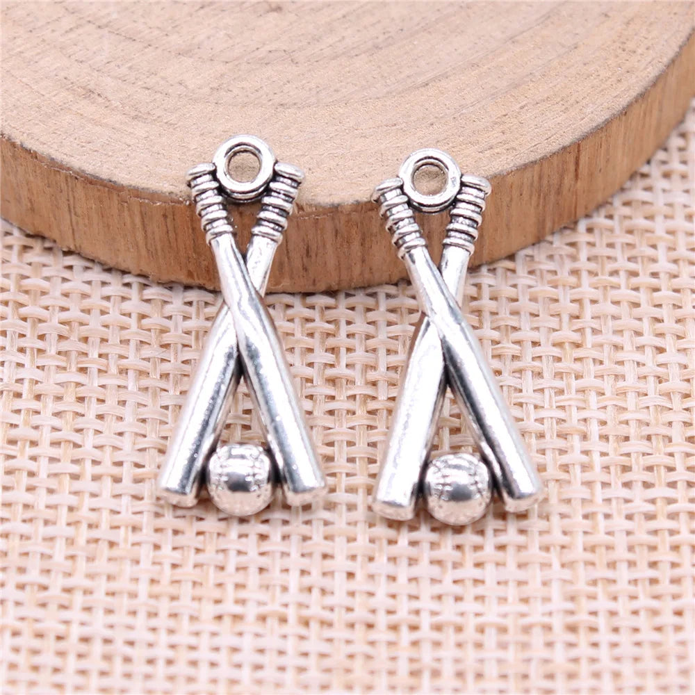 24x11mm 1.88g Antique Silver Zinc Alloy Baseball Charm Pendant for DIY Sports Jewelry Making