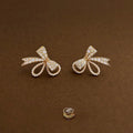 14K Electroplated Copper Bow Stud Earrings With Zircon Micro Pave Light Luxury