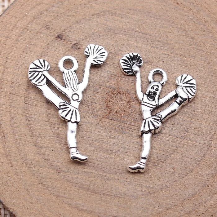 25x18mm 1.1g Antique Silver Zinc Alloy Cheerleader Girl Charm Pendant for DIY Necklace Bracelet Making