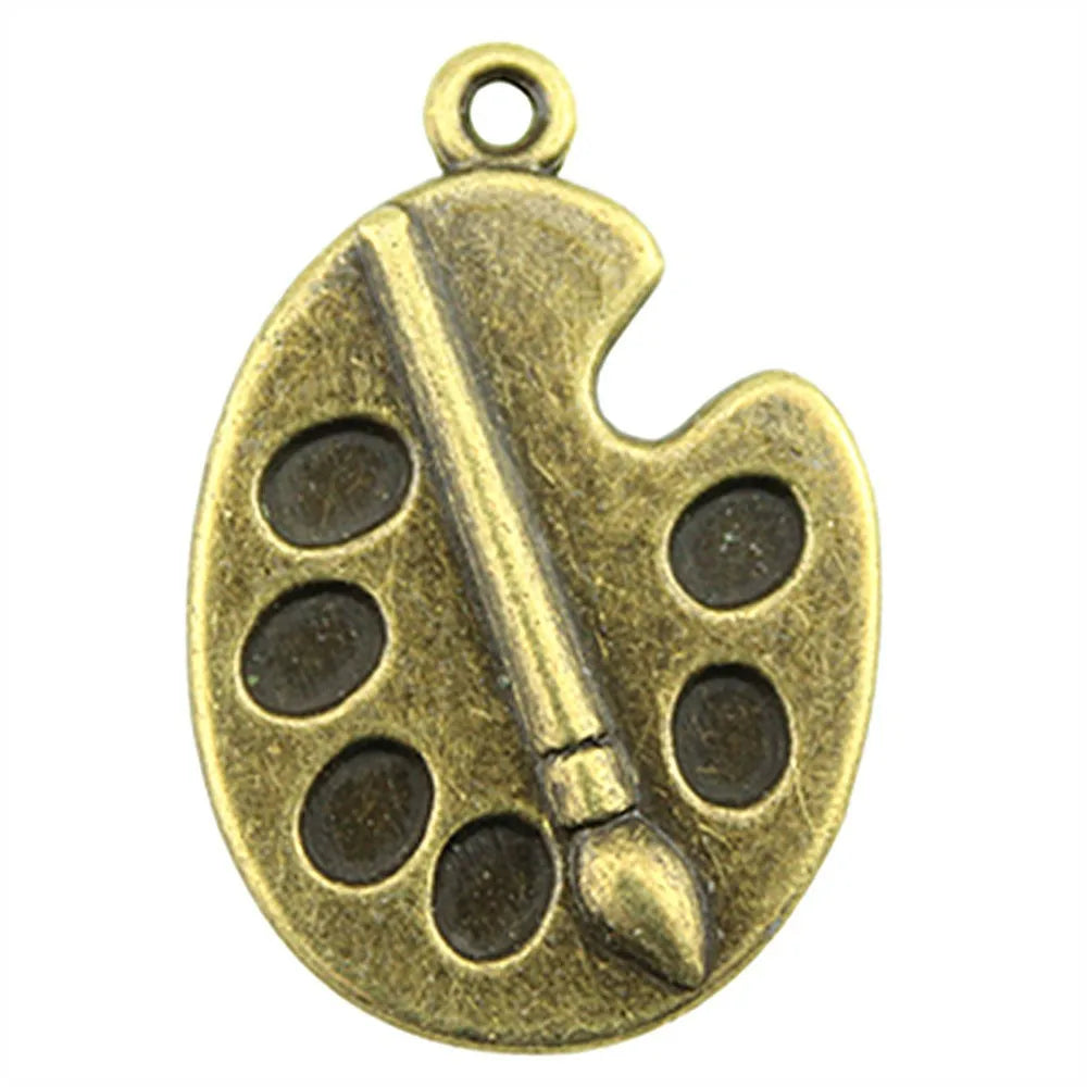 28x19mm 3.3g Multicolor Zinc Alloy Paint Palette and Brush Charm Pendant for DIY Art Jewelry Making