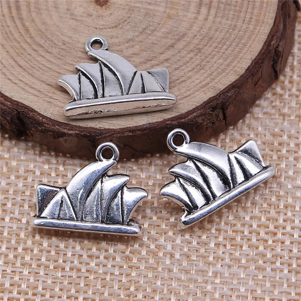 18x15mm 2.3g Antique Silver Zinc Alloy Sydney Opera House Charm Pendant for DIY Travel Jewelry Making