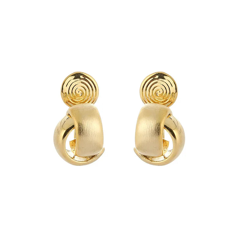 Elegant Brushed Gold Alloy Cross Knot Hoop Earrings For Women, Minimalist Stud & Clip On No Piercing Earrings