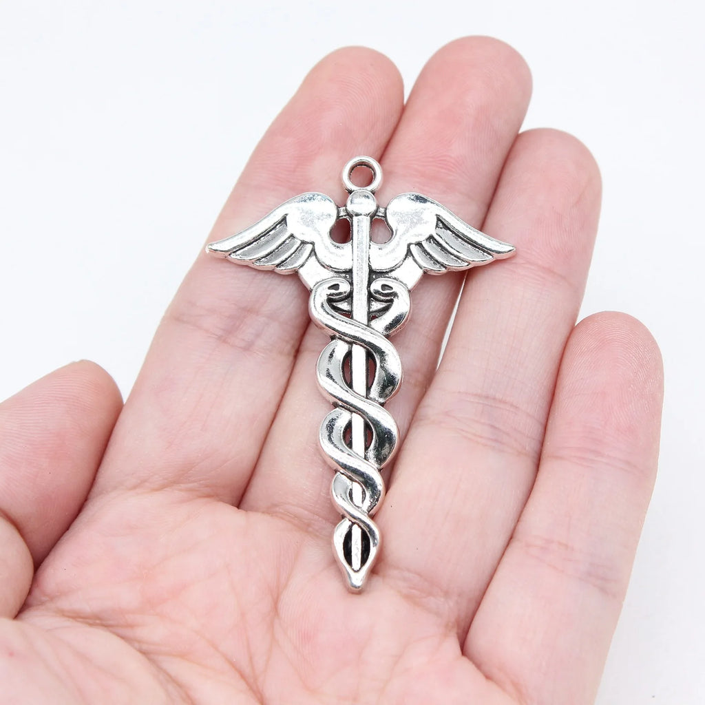 53x37mm 5.9g Multicolor Zinc Alloy Medical Caduceus Charm Pendant for DIY Necklace Bracelet Making