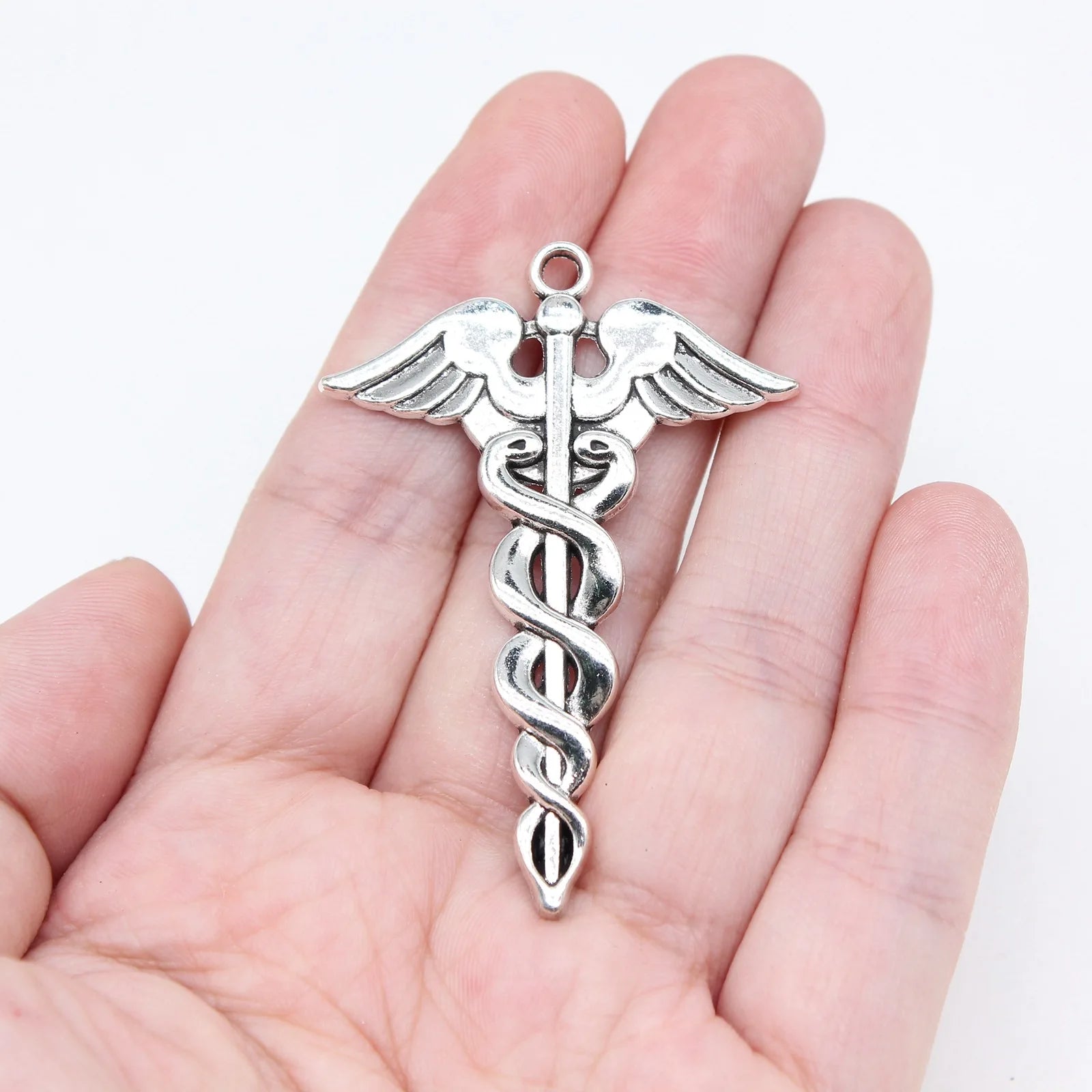 53x37mm 5.9g Multicolor Zinc Alloy Medical Caduceus Charm Pendant for DIY Necklace Bracelet Making