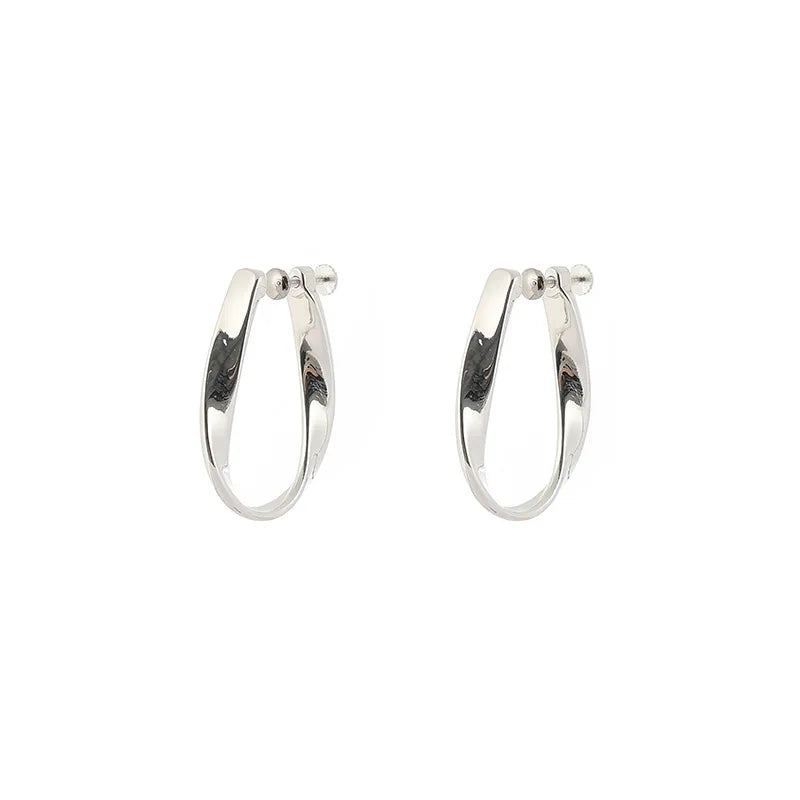 Elegant Silver Alloy Twisted Hoop Stud & Clip On No Piercing Minimalist Spiral Ear Cuff Earrings