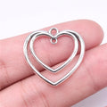 25x25mm 1.8g Antique Silver Zinc Alloy Double Heart connector charm pendant for DIY bracelet making