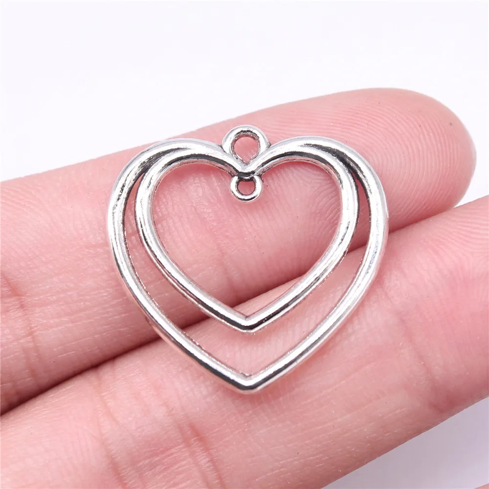 25x25mm 1.8g Antique Silver Zinc Alloy Double Heart connector charm pendant for DIY bracelet making