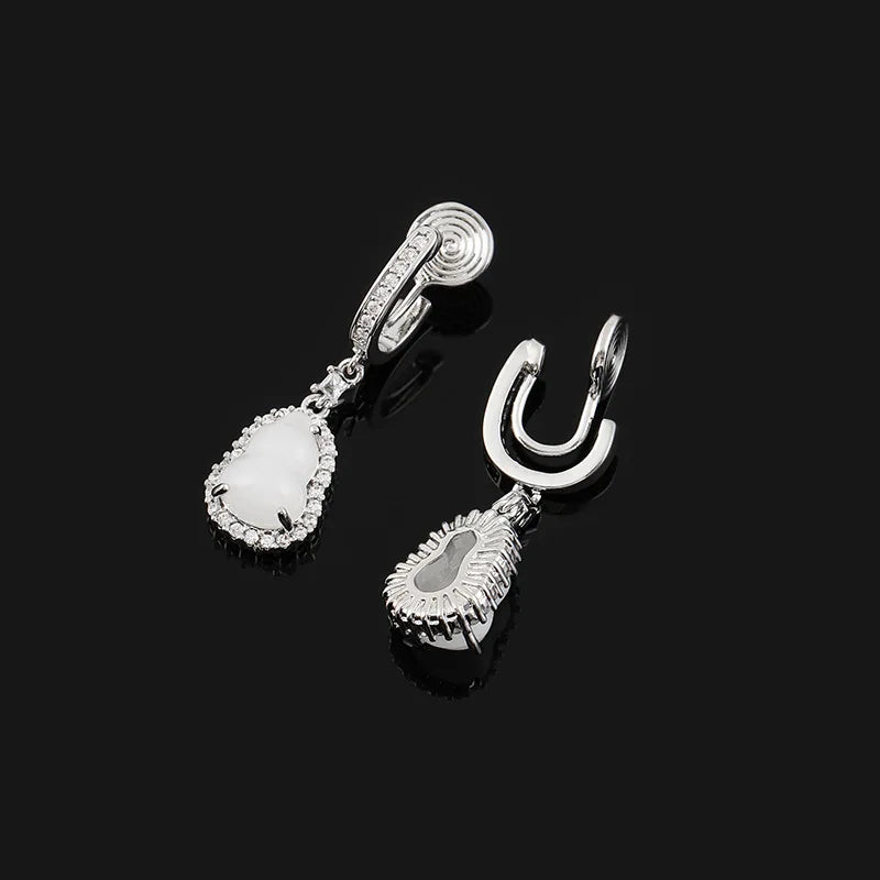 Vintage Chinese Gourd Teardrop Alloy Rhinestone Stud & Clip On No Piercing Dangle Earrings