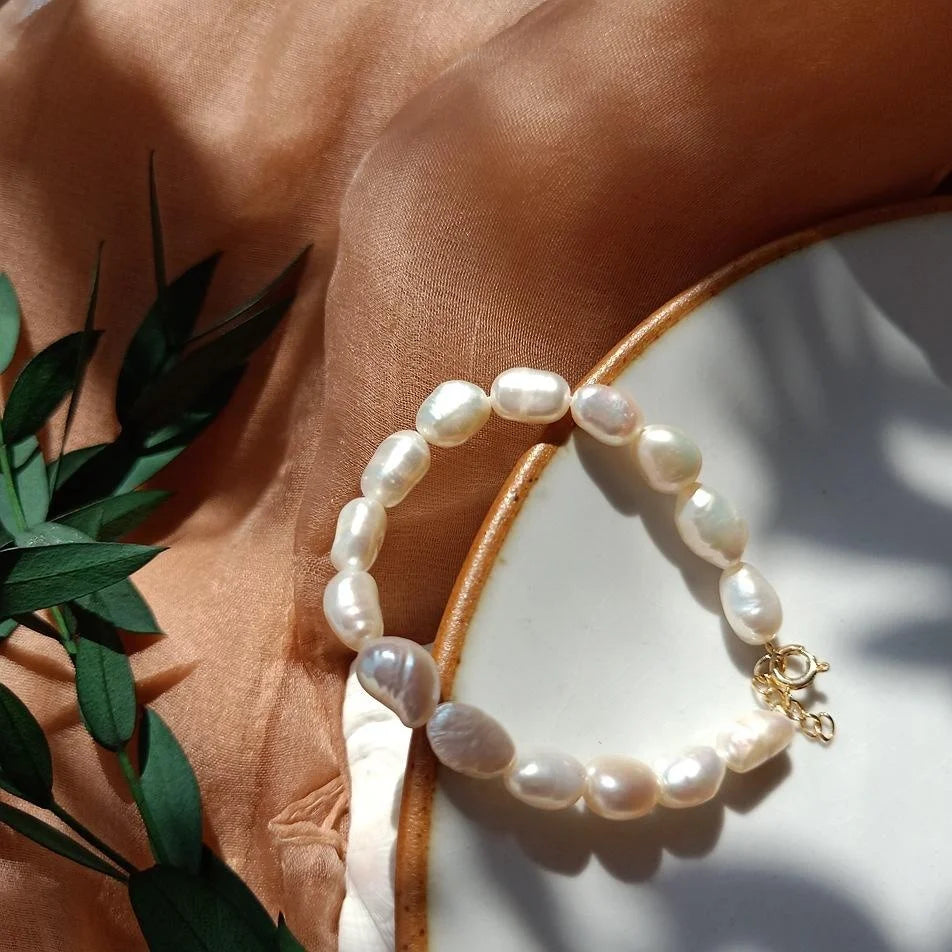 Baroque Irregular Freshwater Pearl Bracelet Vintage Geometric Elegant Office Jewelry