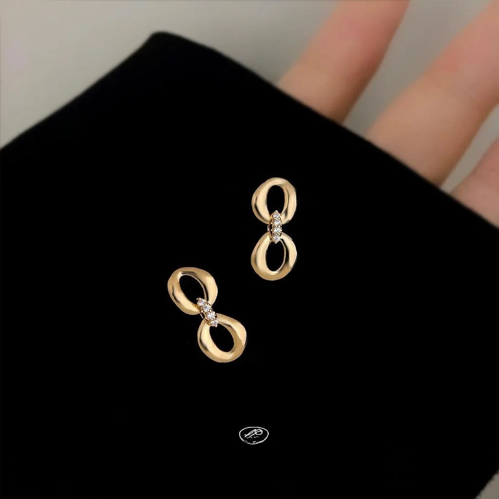 14K Plated Copper Zircon Geometric Glasses Stud Earrings, Light Luxury Office Jewelry