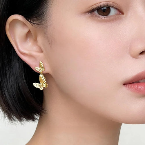 Asymmetric Copper Zircon Butterfly Drop Earrings Sweet Forest Style Women's Jewelry