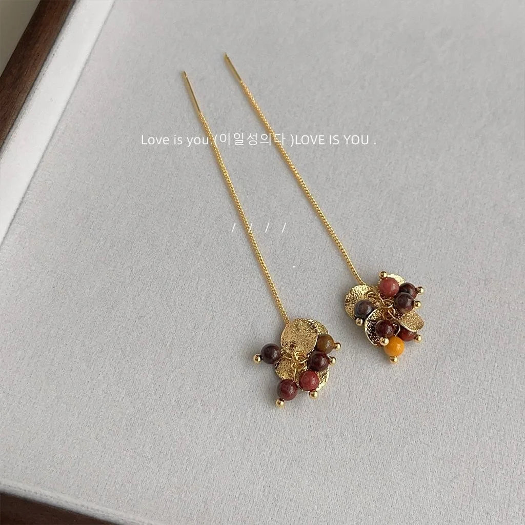Original Design Handmade 14K Gold Plated Copper Leaf Drop Earrings Vintage Palace Style