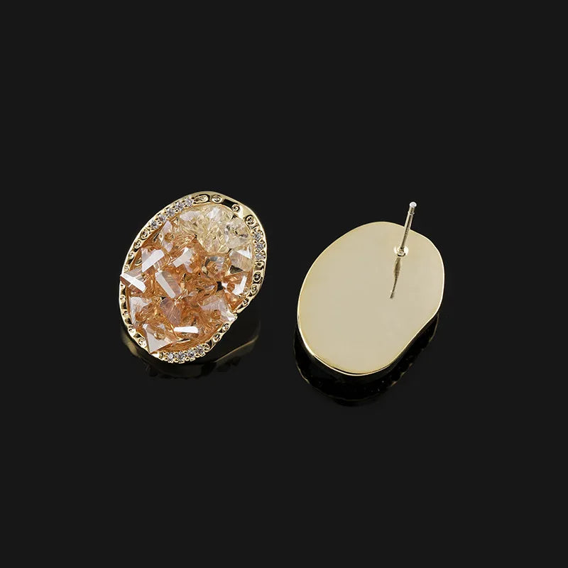 Elegant Oval Geometric Crystal Zircon Gold Tone Stud & Clip On No Piercing Luxury Women's Earrings