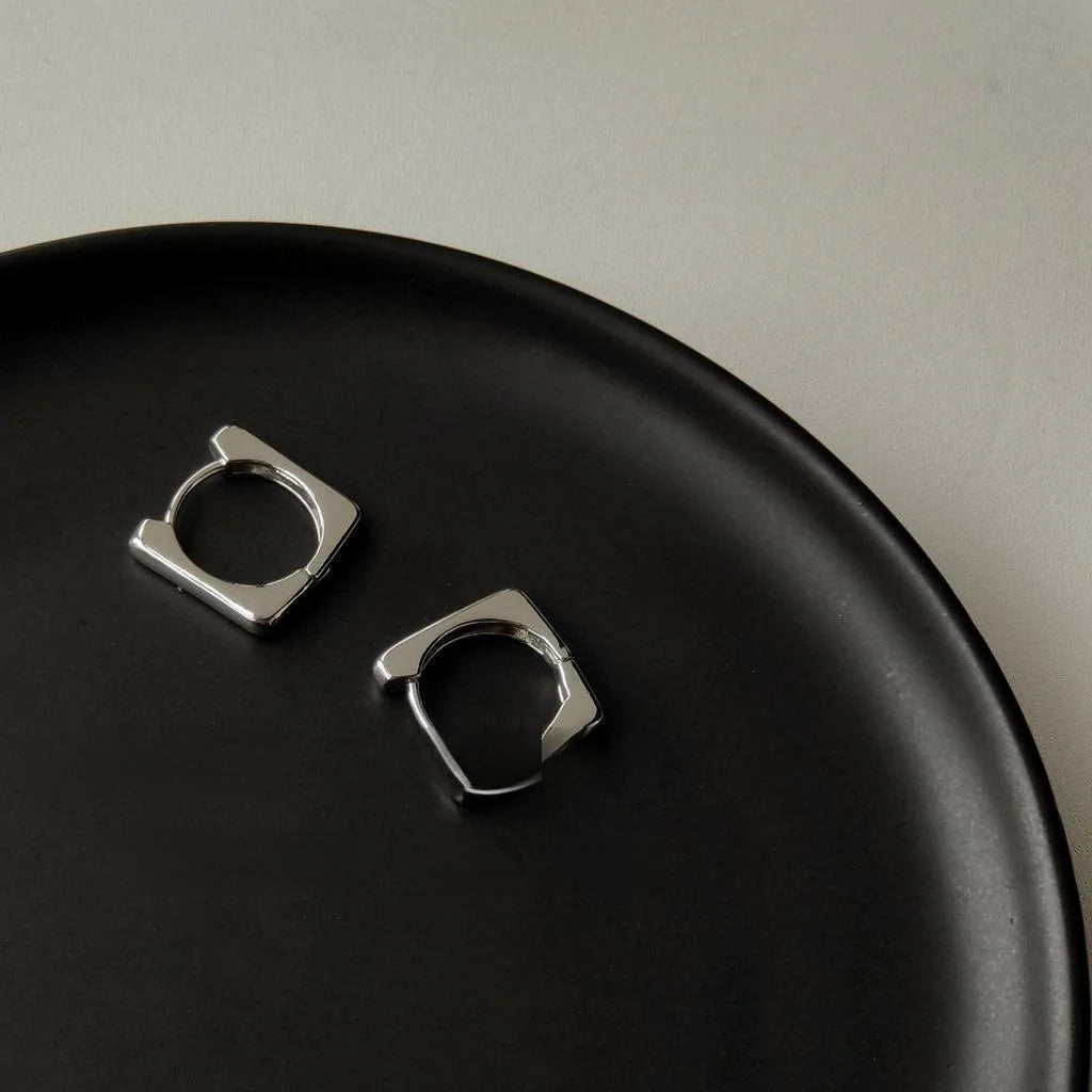 Minimalist Copper Stud Earrings Smooth Metal Geometric Hollow Square Everyday Jewelry