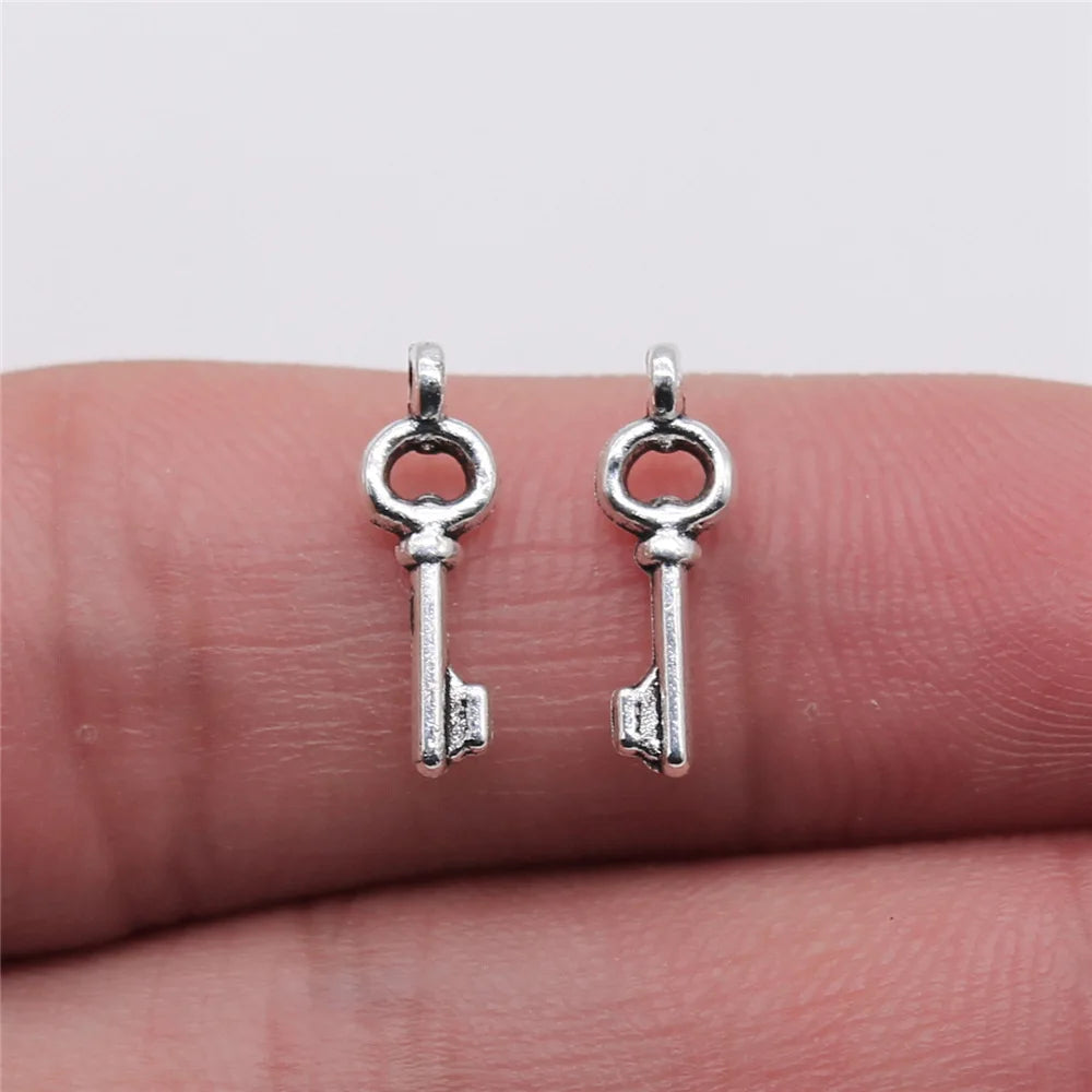 5x14mm 0.2g Antique Silver Zinc Alloy Key Charm Pendant for Mini DIY Bracelet Necklace Jewelry